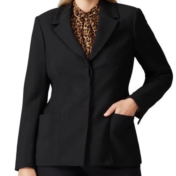 NEW MM LaFleur Collins Black Concealed Button Tuxedo Black Career Blazer Sz 10 - Picture 1 of 11
